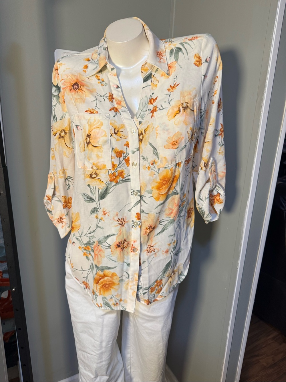 A. Byer Women’s Floral Button-Up Blouse - Yellow Floral